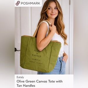 Olive Green Canvas Tote with Tan Handles